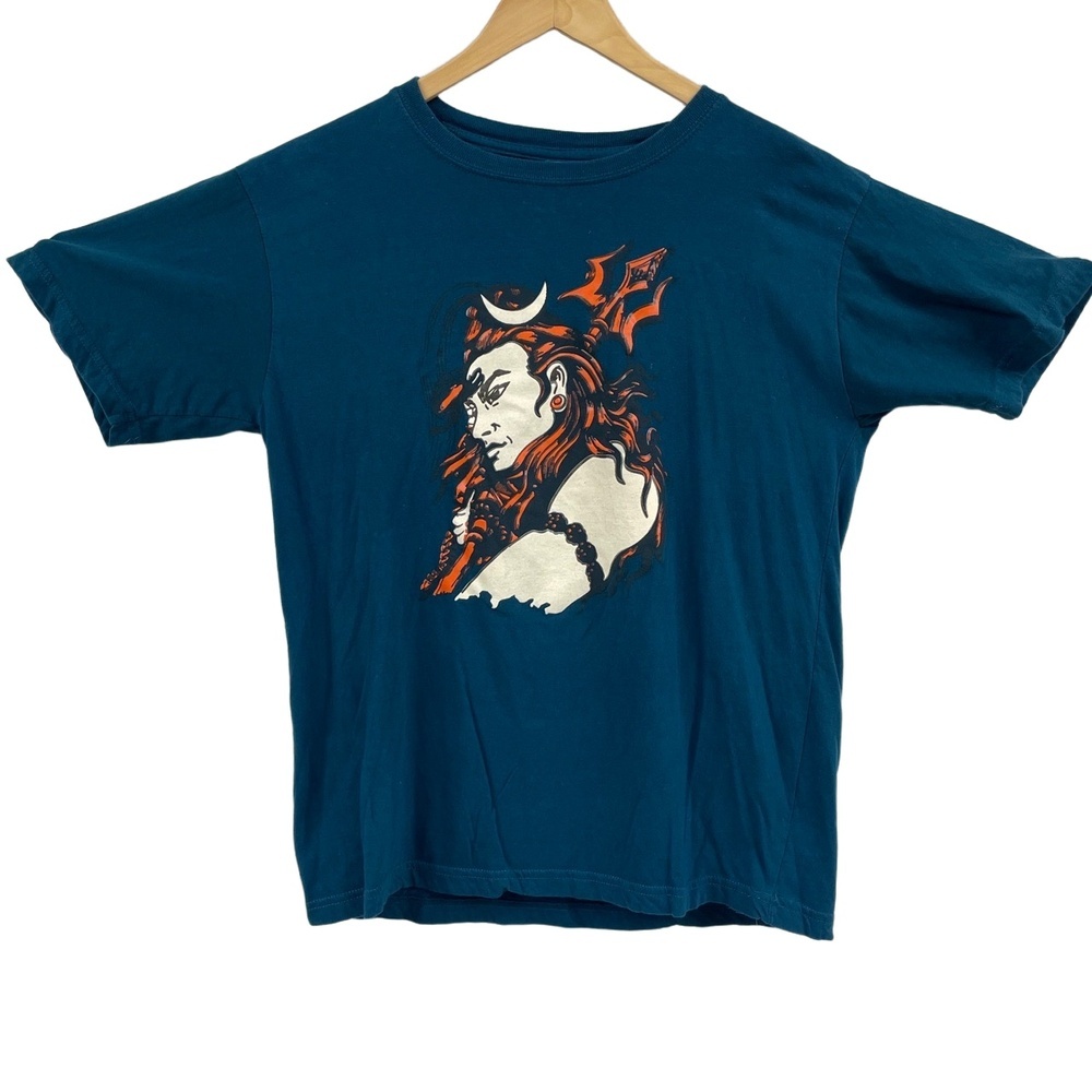Shangri-La Teal Shiva Graphic Print Crew Neck Short Sleeves T-Shirt‎ Size 42